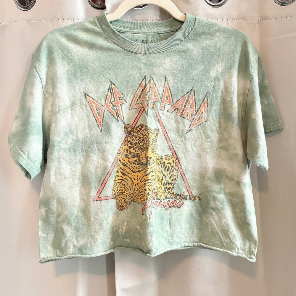 Def Leppard Women Top Medium Tie Dye Animal Cropped Rock Band Retro Street 20931